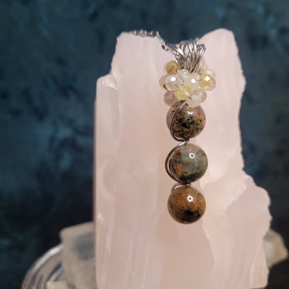 Garden Quartz Crystal Pendant | Handmade Wire Wrapped In Stainless Steel | Gift - Picture 3 of 4